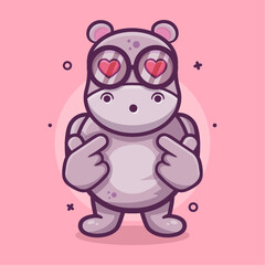 Fototapeta premium cute hippo animal character mascot with love sign hand gesture isolated cartoon