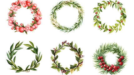 Set of watercolor laurel wreath set isolated