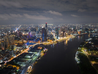 Fototapeta na wymiar Aerial skyline view of Ho Chi Minh cityscape, Sai Gon cityscape at night