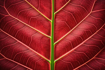 abstract red striped of foliage from nature, detail of leaf textured background. generative ai.