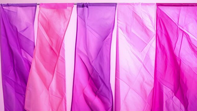 A group of worship flags in shades of pink and purple, depicting a sense of femininity and tenderness in worship.