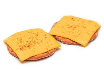 Crispy Cracker Sandwich with Cheese and Paprika - Isolated on White