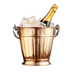 Champagne bottle in an ice bucket, for a celebration, isolated transparent background