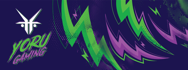 Gaming esport background striking stripes electric banner vector illustration design purple green halftone pattern modern abstract concept - obrazy, fototapety, plakaty