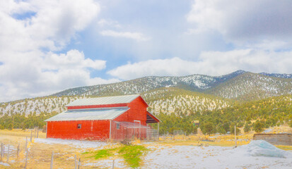 house in the mountains with snow