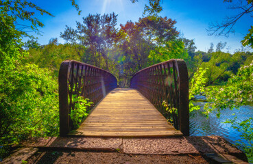 wooden bridge in state park over water