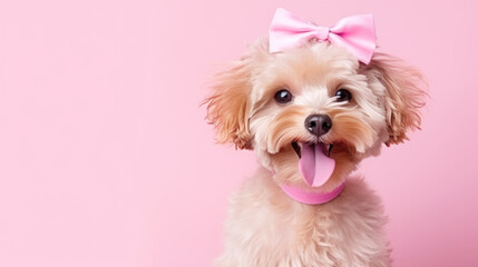 Cute puppy dog on pink background