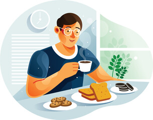 Man having breakfast at home