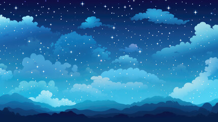 Beautiful clear starry night sky, with mountains, illustration