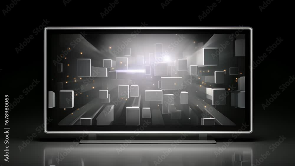 Poster a silver rectangularshaped tv with bulky round s facing outwards. it has a simple design with a blac
