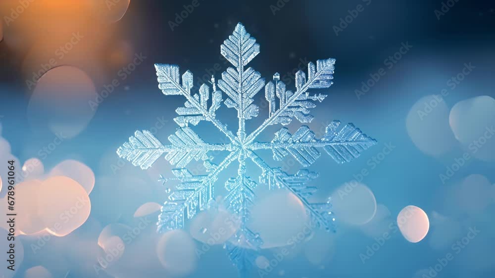 Poster a macro shot of a single snowflake, showcasing its sixpointed shape and the symmetrical patterns wit