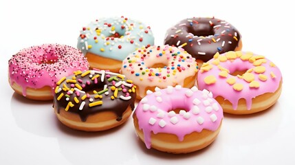 Assorted Colorful Donuts on White Background. Generative ai