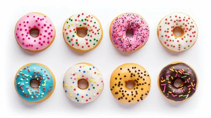 Foto op Plexiglas Assorted Colorful Donuts on White Background. Generative ai © Scrudje