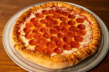Pepperoni pizza on a tray