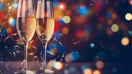 Beautiful Festive Celebration Abstract Background with Champagne Glasses	 - obrazy, fototapety, plakaty
