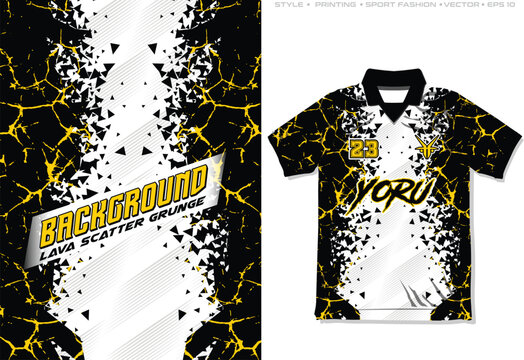 sublimation jersey design black white yellow crack pattern sports vector background soccer football running cycling basketball team wear abstract