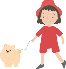 Kid walking with dog illustration