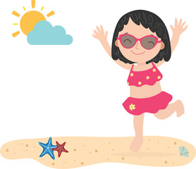 Girl playing in beach illustration