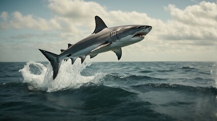 Atlantic shark fish jumping out of water
