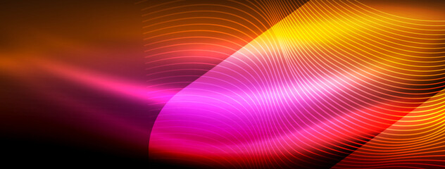 Obraz premium Glowing neon wave abstract background - vibrant, luminescent waves pulsate in a captivating and electrifying display