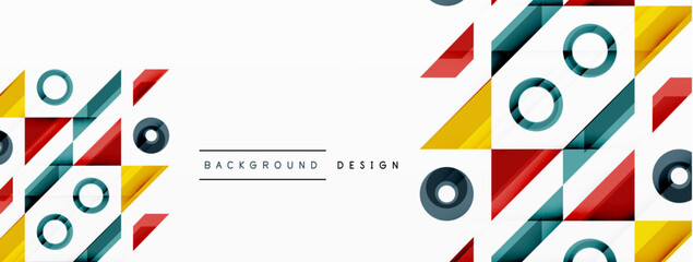 Fototapeta premium Colorful triangles and circles abstract background. Design for wallpaper, banner, background, landing page, wall art, invitation, prints, posters