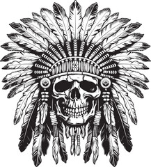 Intricate Native American Skull Headdress Vector Art