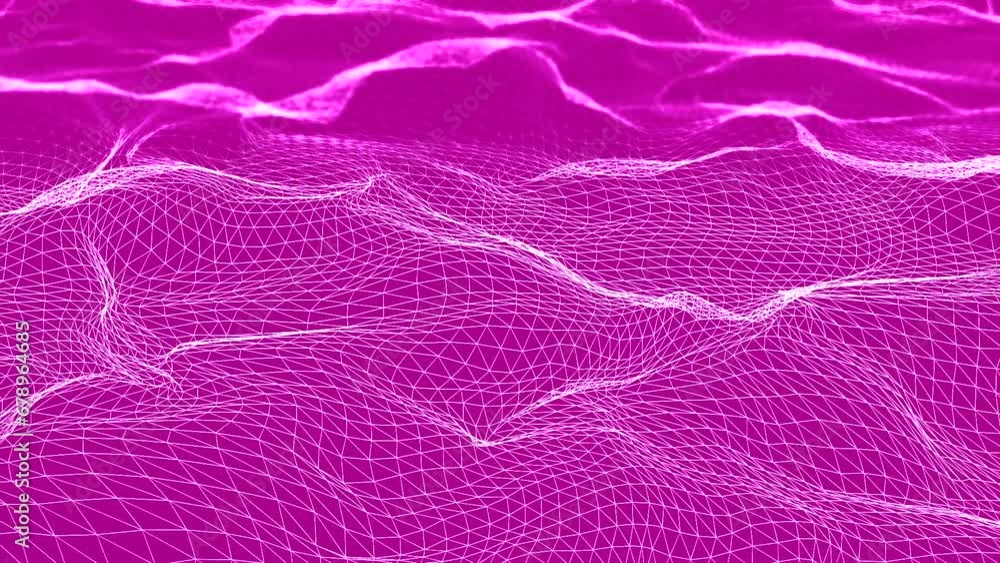 Poster futuristic 3d plexus bright waving terrain. animation. abstract technology background with network c