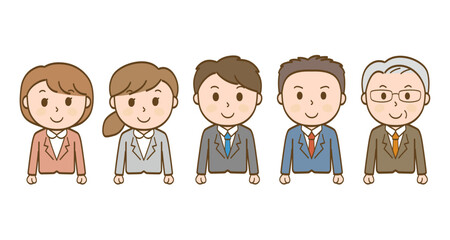 男女ビジネスマン5人のイラストセット