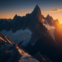 Snow-capped mountain peaks at dawn under a colorful sky
