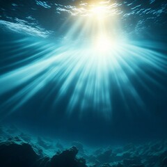 Fototapeta premium Sun rays streaming underwater in the ocean depths 