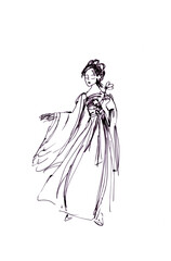 Chinese dancer, Chinese style ink painting on rice paper