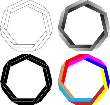Outline silhouette regular heptagon impossible shape set