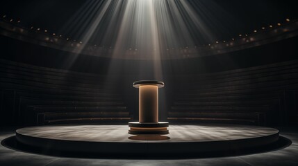 Image of podium pedestal in a conference room. - obrazy, fototapety, plakaty
