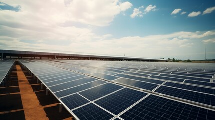 Image of solar panels glistening under the intense rays of bright sunlight.
