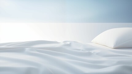 Image of snow-white bed on a white background. - obrazy, fototapety, plakaty