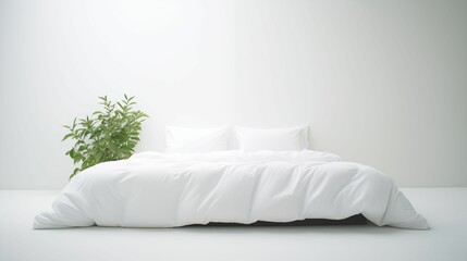 Fototapeta na wymiar Image of snow-white bed on a white background.