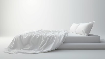 Fototapeta na wymiar Image of snow-white bed on a white background.