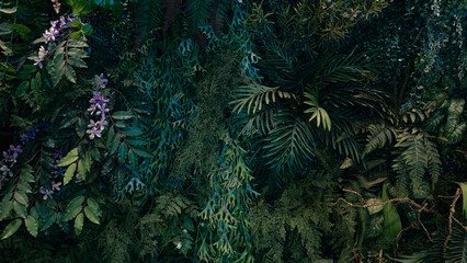 Fototapeta premium Creative nature green background, tropical leaf banner or floral jungle pattern concept.