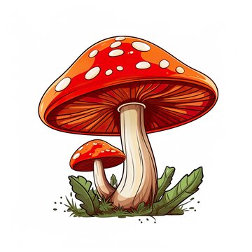 Mushroom on white background with some botanical elements.
