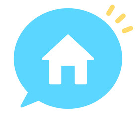 シンプルな水色のお家と吹き出し