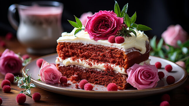 cake with cherry HD 8K wallpaper Stock Photographic Image