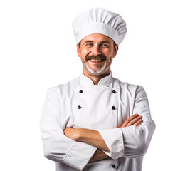 a portrait of arms crossed chef showing pride in his profession or job isolated on a transparent background, a professional chef with a uniform photo or image PNG