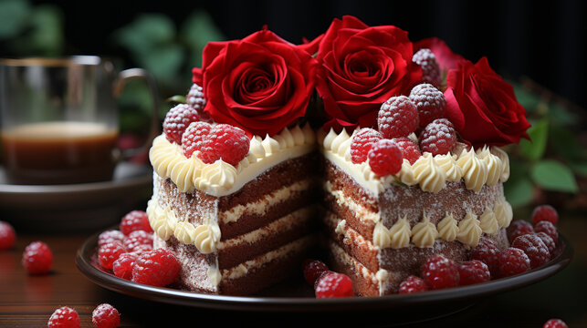 chocolate cake with strawberries HD 8K wallpaper Stock Photographic Image