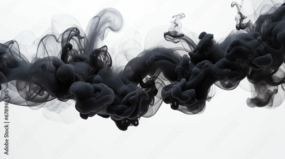 Wall mural image of an explosion of black smoke on a white background.