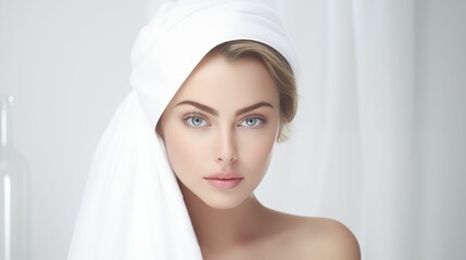 Image of an attractive woman's face with a towel.