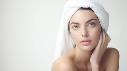 Image of an attractive woman's face with a towel.