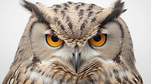 Image of an owl's face on a white background.