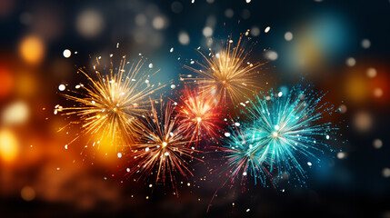 Fototapeta premium fireworks in the sky HD 8K wallpaper Stock Photographic Image