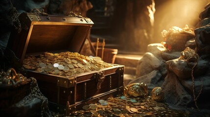 Obraz premium Image of a pirate's treasure chest.