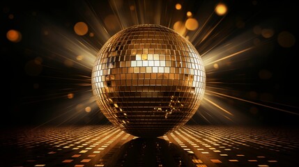 Image of a shiny gold disco ball. - obrazy, fototapety, plakaty